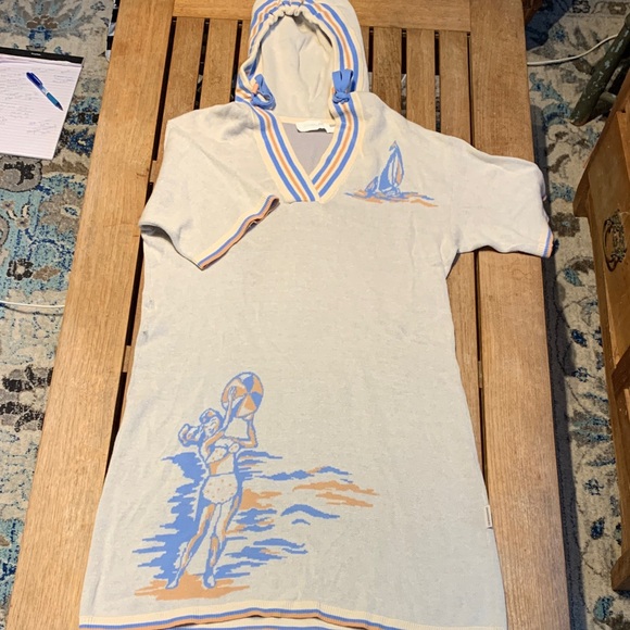 Zimmerman Nautical Hooded Mini Sweater Dress Beach Coverup Blue Orange Size 6 - Picture 3 of 11